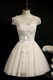 Elfenbeinfarbenes, plissiertes Illusionshalskleid mit Schmetterlingen, Heimkehr-Partykleid, Abschlussball-Cocktailkleid 