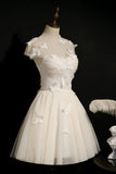 Elfenbeinfarbenes, plissiertes Illusionshalskleid mit Schmetterlingen, Heimkehr-Partykleid, Abschlussball-Cocktailkleid 