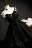 Schwarze Fliege an den Schultern, Perlenbesetzter Schnürkragen, Homecoming-Partykleid, Cocktail-Ballkleid 