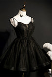 Schwarze Fliege an den Schultern, Perlenbesetzter Schnürkragen, Homecoming-Partykleid, Cocktail-Ballkleid 