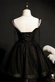 Schwarze Fliege an den Schultern, Perlenbesetzter Schnürkragen, Homecoming-Partykleid, Cocktail-Ballkleid 