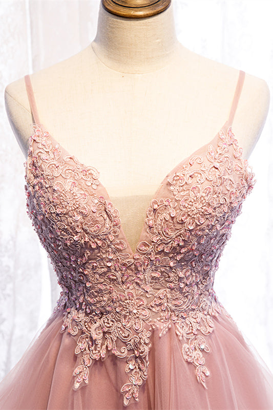 A-line Deep V Neck Beaded Appliques Multi-Layers Hi-Low Formal Prom Dress Homecoming Gowns