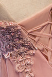 A-line Deep V Neck Beaded Appliques Multi-Layers Hi-Low Formal Prom Dress Homecoming Gowns