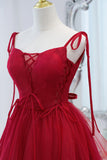 Wine Red Bow Tie Lace-Up Deep V Beaded Homecoming Party Dress Prom Cocktail Gowns