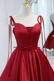 Wine Red Bow Tie Lace-Up Deep V Beaded Homecoming Party Dress Prom Cocktail Gowns
