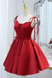 Wine Red Bow Tie Lace-Up Deep V Beaded Homecoming Party Dress Prom Cocktail Gowns