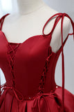 Wine Red Bow Tie Lace-Up Deep V Beaded Homecoming Party Dress Prom Cocktail Gowns