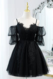 Champagner Off-the-Shoulder Puffärmel Spitze Perlen Homecoming Partykleid Prom Cocktailkleider 