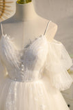 Champagner Off-the-Shoulder Puffärmel Spitze Perlen Homecoming Partykleid Prom Cocktailkleider 