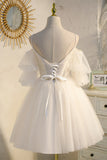 Champagner Off-the-Shoulder Puffärmel Spitze Perlen Homecoming Partykleid Prom Cocktailkleider 