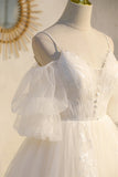Champagner Off-the-Shoulder Puffärmel Spitze Perlen Homecoming Partykleid Prom Cocktailkleider 