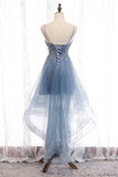 A-line Deep V Neck Beaded Appliques Multi-Layers Hi-Low Formal Prom Dress Homecoming Gowns