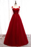Red A-line Pleated Bow Tie Double Straps Beaded Appliques Maxi Formal Dress Evening Prom Gowns