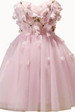 Vestido rosa de fiesta de bienvenida sin tirantes con apliques 3D y escote corazón para cóctel de graduación 