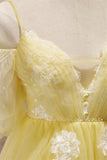 Yellow Plunging Puff Off-the-Shoulder Appliques Homecoming Party Dress Prom Cocktail Gowns