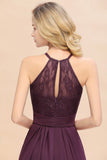 Stunning Halter Purple Floral Lace Maxi Bridesamid Dress Wedding Guest Dress