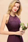 Stunning Halter Purple Floral Lace Maxi Bridesamid Dress Wedding Guest Dress