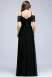Stunning Off-the-shoulder Sleeveless Long Elegant Bridesmaid Dresses Chiffon Lace V-Neck Prom Dress