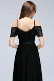 Stunning Off-the-shoulder Sleeveless Long Elegant Bridesmaid Dresses Chiffon Lace V-Neck Prom Dress
