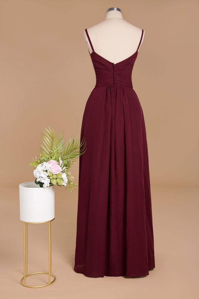Stunning Spaghetti Straps Simple Evening Maxi Dresses Aline Chiffon Ruffle Party Evening Gown