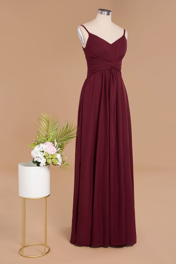 Stunning Spaghetti Straps Simple Evening Maxi Dresses Aline Chiffon Ruffle Party Evening Gown
