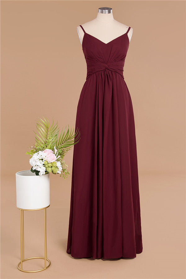 Stunning Spaghetti Straps Simple Evening Maxi Dresses Aline Chiffon Ruffle Party Evening Gown
