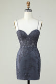 Spaghetti Straps Tight Homecoming Dress with Appliques Cocktail Prom Party Club Dresses