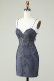 Spaghetti Straps Tight Homecoming Dress with Appliques Cocktail Prom Party Club Dresses