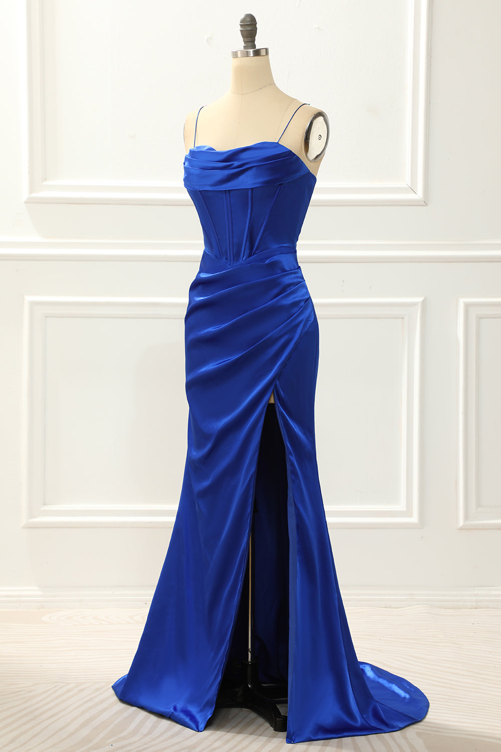 Spaghetti Straps Royal Blue Mermaid Prom Dress With Slit Formal Evening Dresses Gowns
