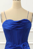 Spaghetti Straps Royal Blue Mermaid Prom Dress With Slit Formal Evening Dresses Gowns