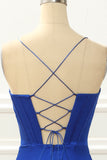 Spaghetti Straps Royal Blue Mermaid Prom Dress With Slit Formal Evening Dresses Gowns