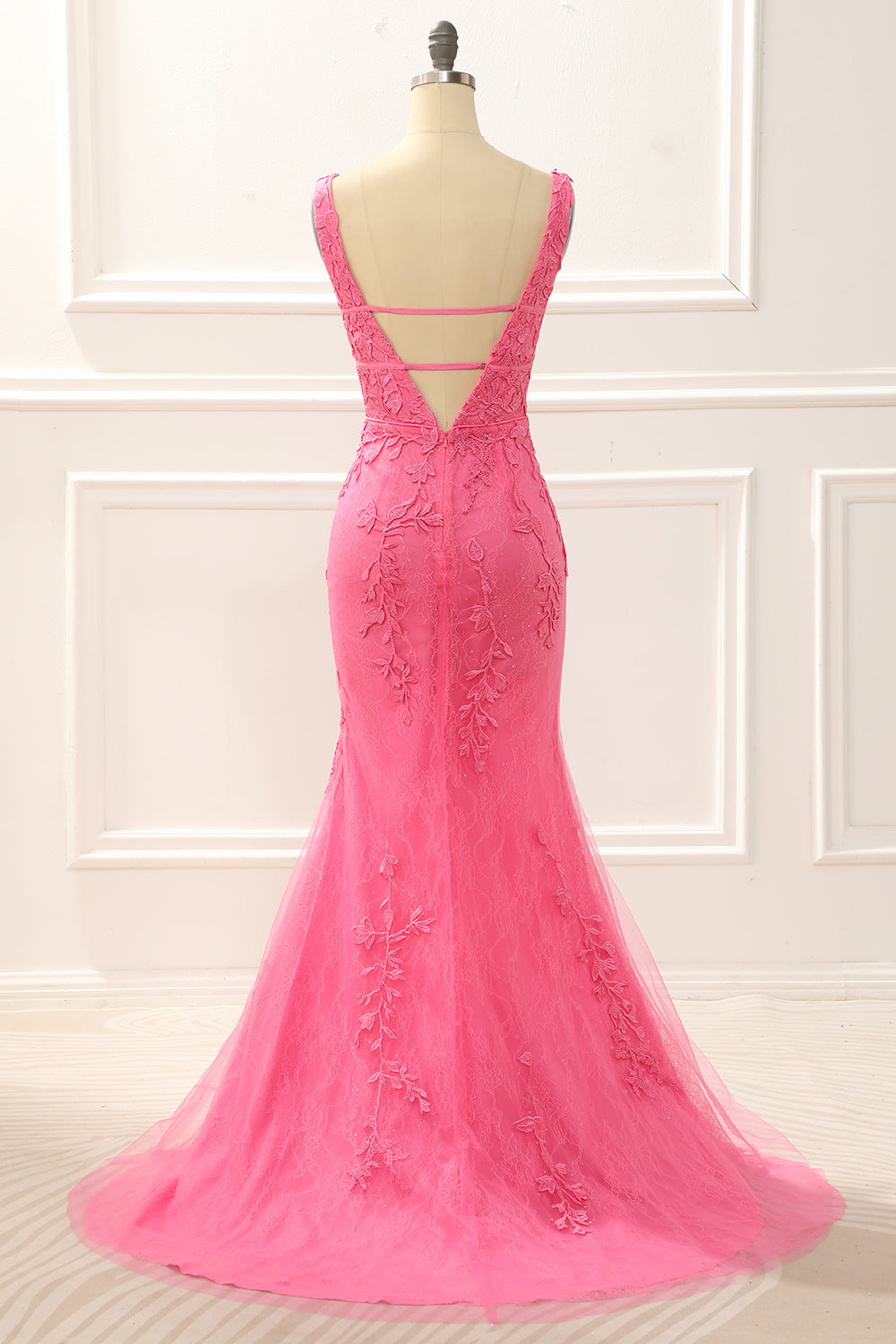 Hot Pink Tulle Mermaid Prom Dress with Appliques Formal Evening Dresses gowns