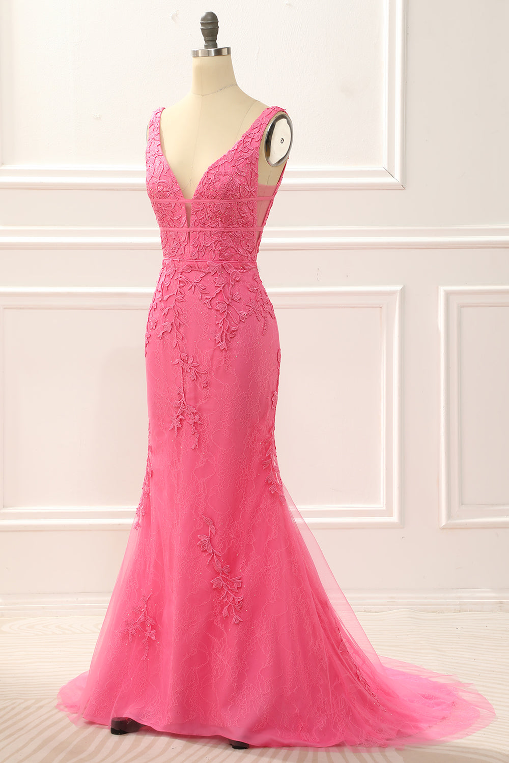 Hot Pink Tulle Mermaid Prom Dress with Appliques Formal Evening Dresses gowns