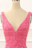 Hot Pink Tulle Mermaid Prom Dress with Appliques Formal Evening Dresses gowns