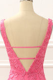 Hot Pink Tulle Mermaid Prom Dress with Appliques Formal Evening Dresses gowns