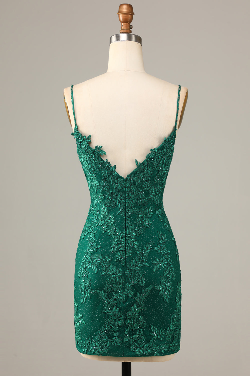 Sheath Spaghetti Straps Dark Green Short Homecoming Dress with Appliques Prom Cocktail Dresses