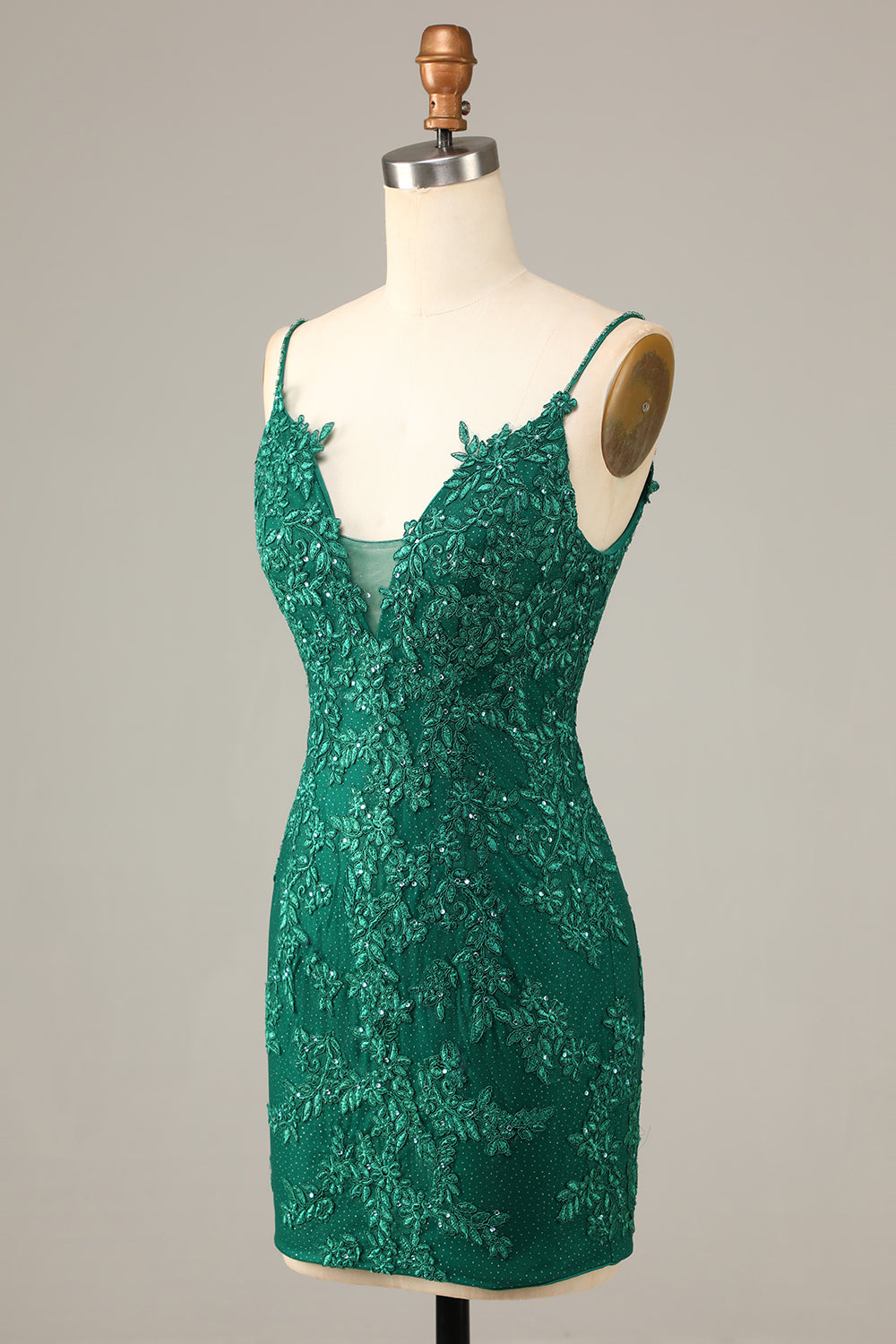 Sheath Spaghetti Straps Dark Green Short Homecoming Dress with Appliques Prom Cocktail Dresses