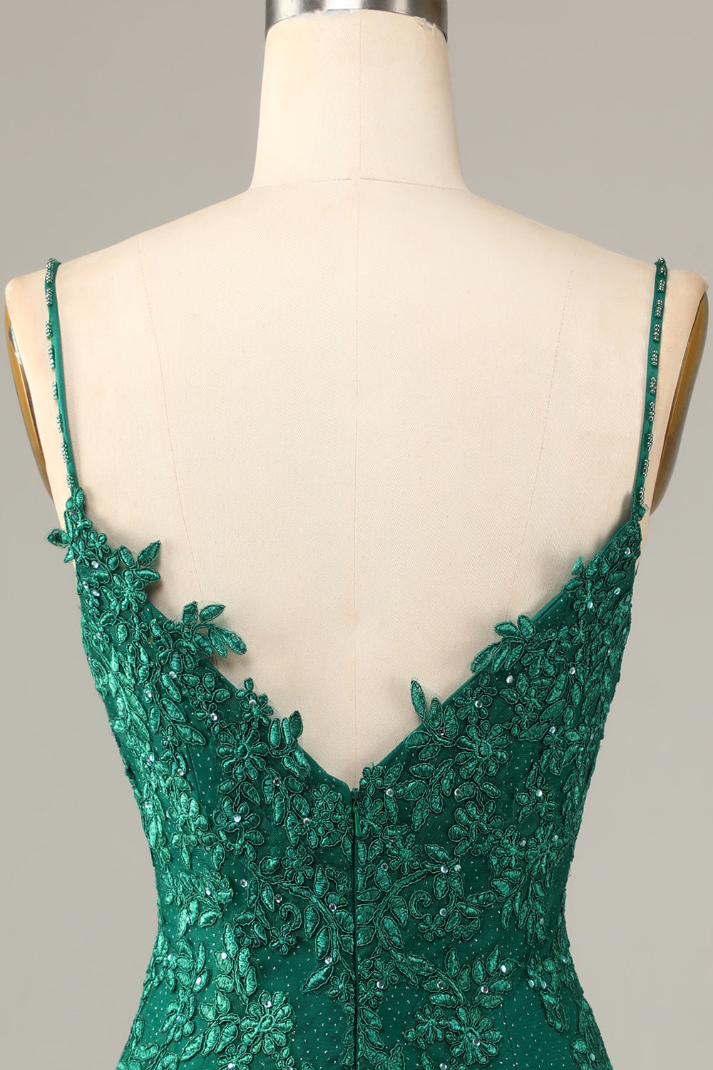Sheath Spaghetti Straps Dark Green Short Homecoming Dress with Appliques Prom Cocktail Dresses