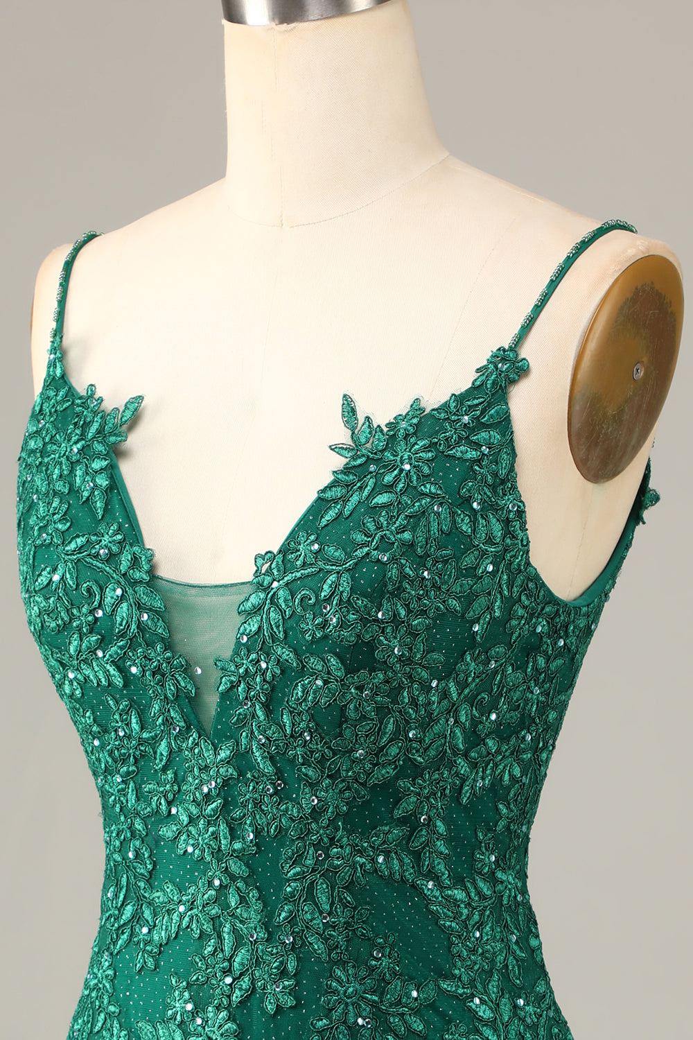 Sheath Spaghetti Straps Dark Green Short Homecoming Dress with Appliques Prom Cocktail Dresses