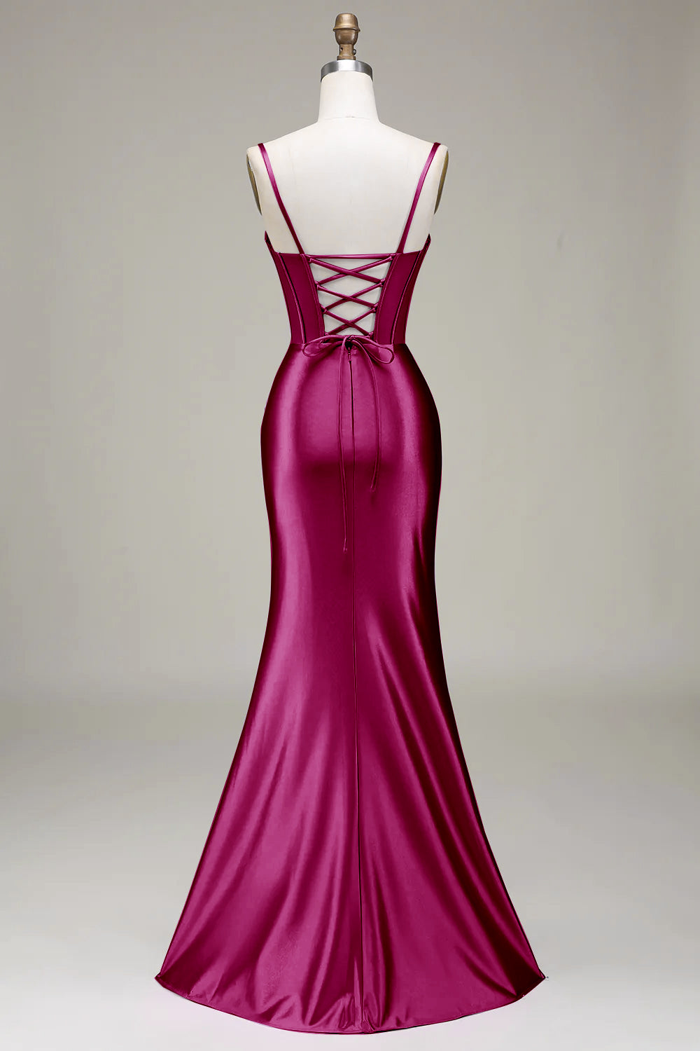 Satin Spaghetti Straps Black Prom Dress with Corset Formal Evening Dresses