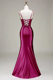Satin Spaghetti Straps Black Prom Dress with Corset Formal Evening Dresses