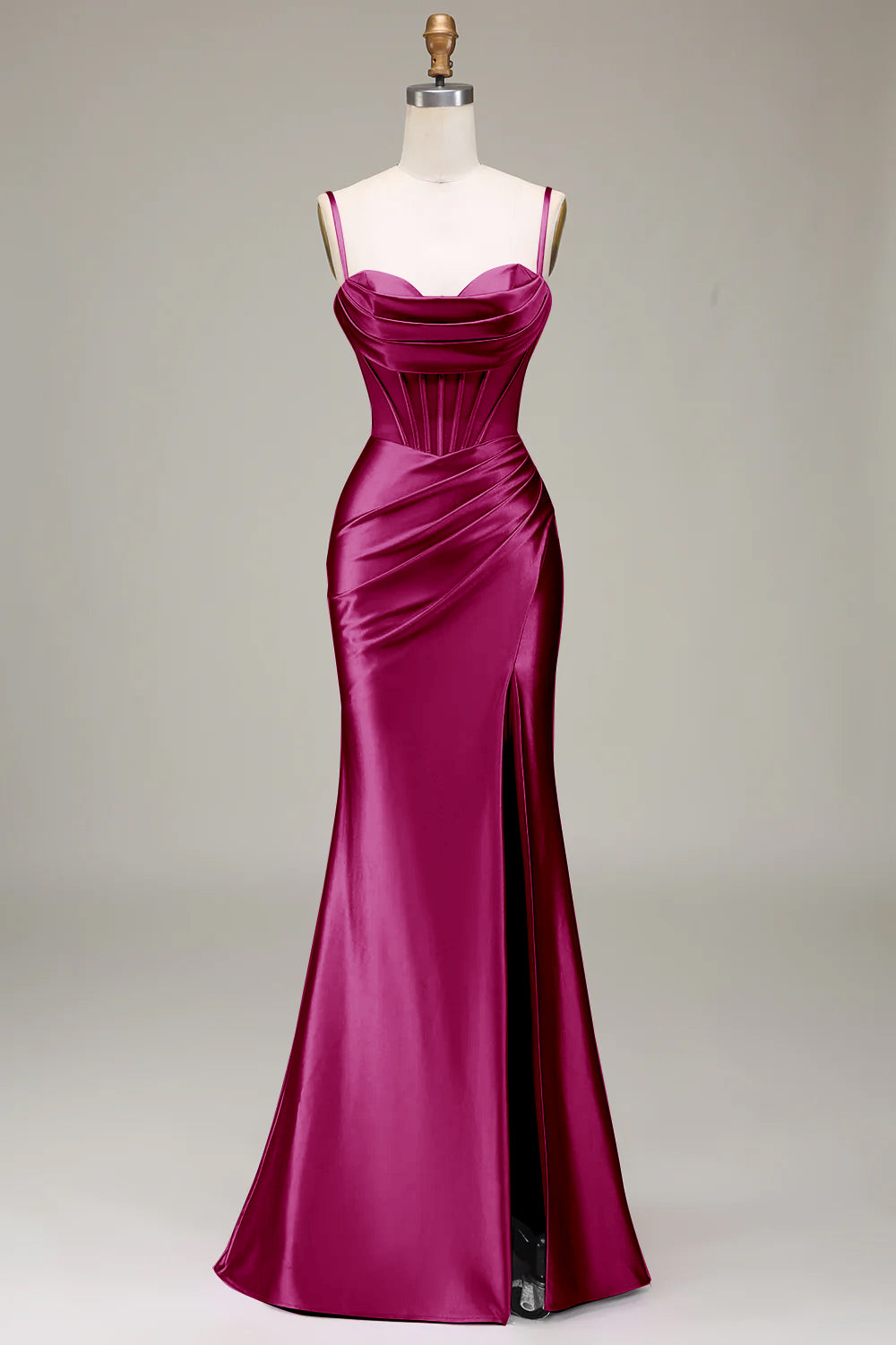 Satin Spaghetti Straps Black Prom Dress with Corset Formal Evening Dresses