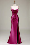 Satin Spaghetti Straps Black Prom Dress with Corset Formal Evening Dresses