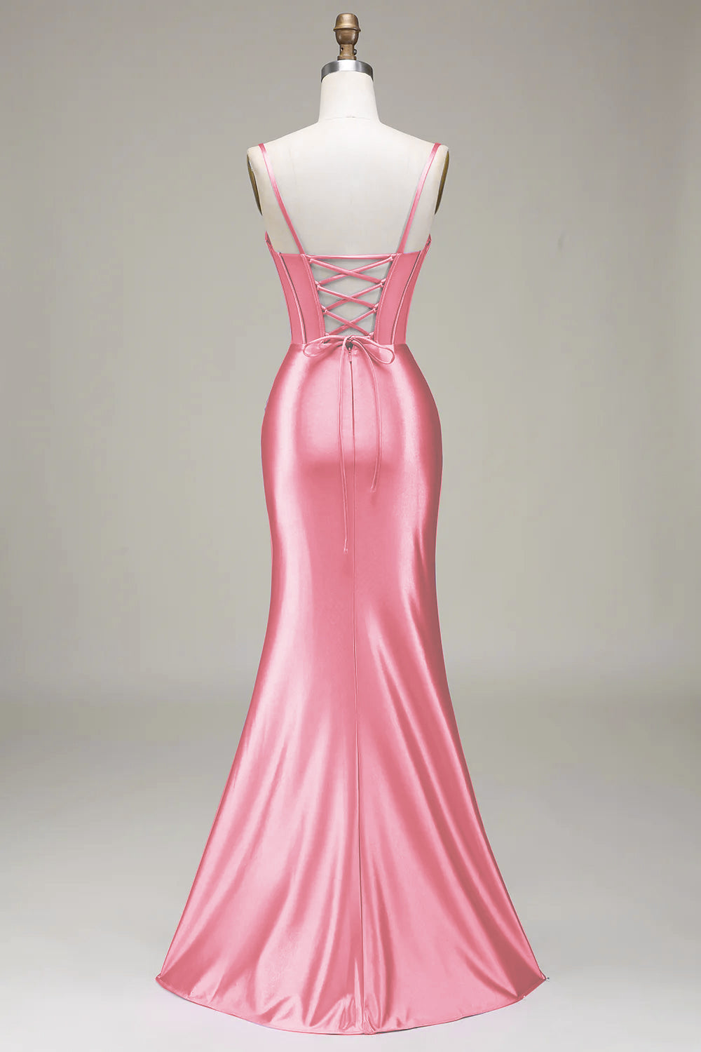 Satin Spaghetti Straps Black Prom Dress with Corset Formal Evening Dresses
