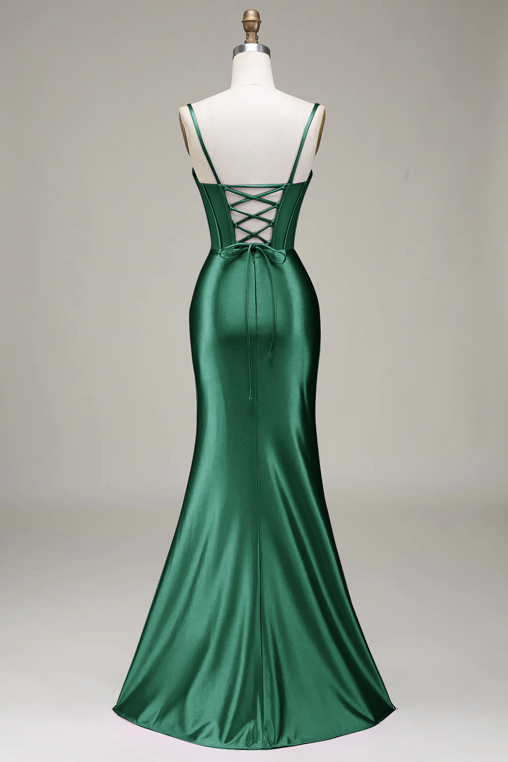 Satin Spaghetti Straps Black Prom Dress with Corset Formal Evening Dresses