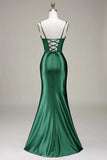 Satin Spaghetti Straps Black Prom Dress with Corset Formal Evening Dresses
