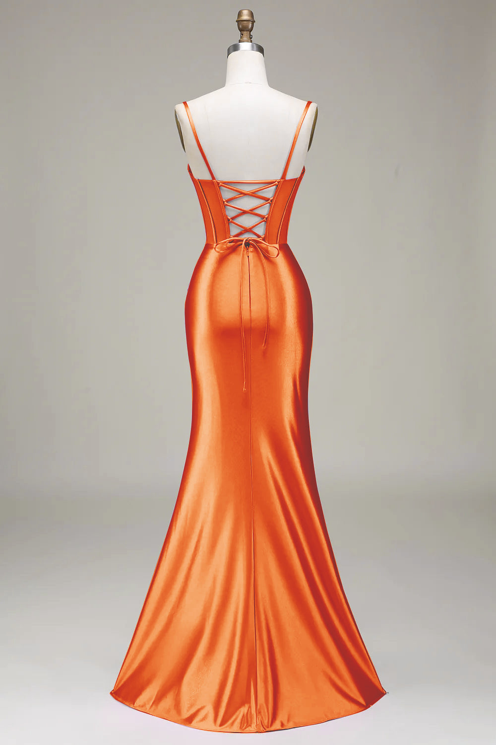 Satin Spaghetti Straps Black Prom Dress with Corset Formal Evening Dresses