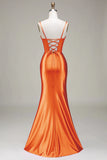 Satin Spaghetti Straps Black Prom Dress with Corset Formal Evening Dresses