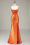 Satin Spaghetti Straps Black Prom Dress with Corset Formal Evening Dresses