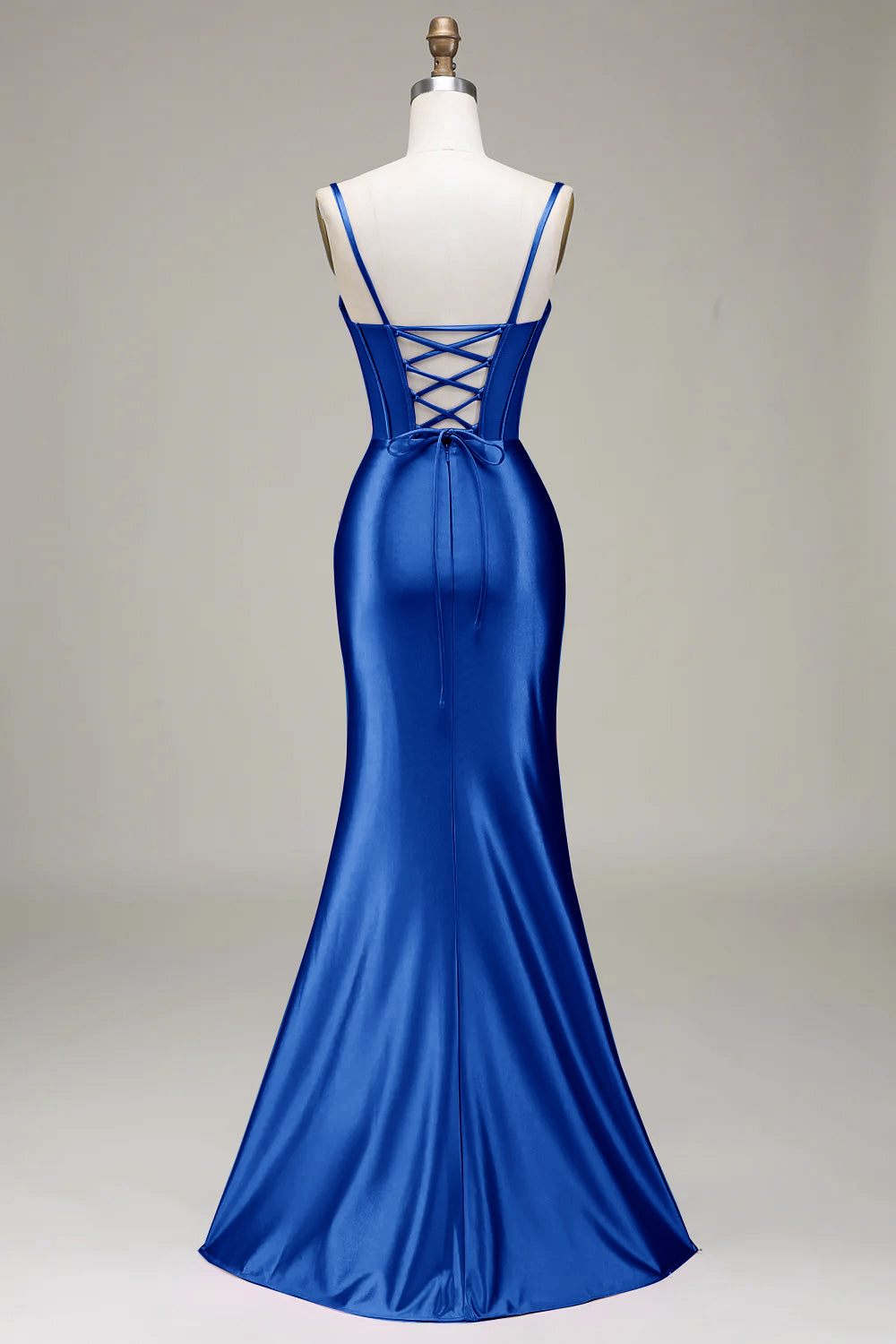 Satin Spaghetti Straps Black Prom Dress with Corset Formal Evening Dresses